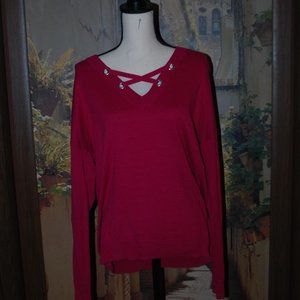 EUC Michael Kors V-neck Sweater with Grommets & Crisscross Details - L